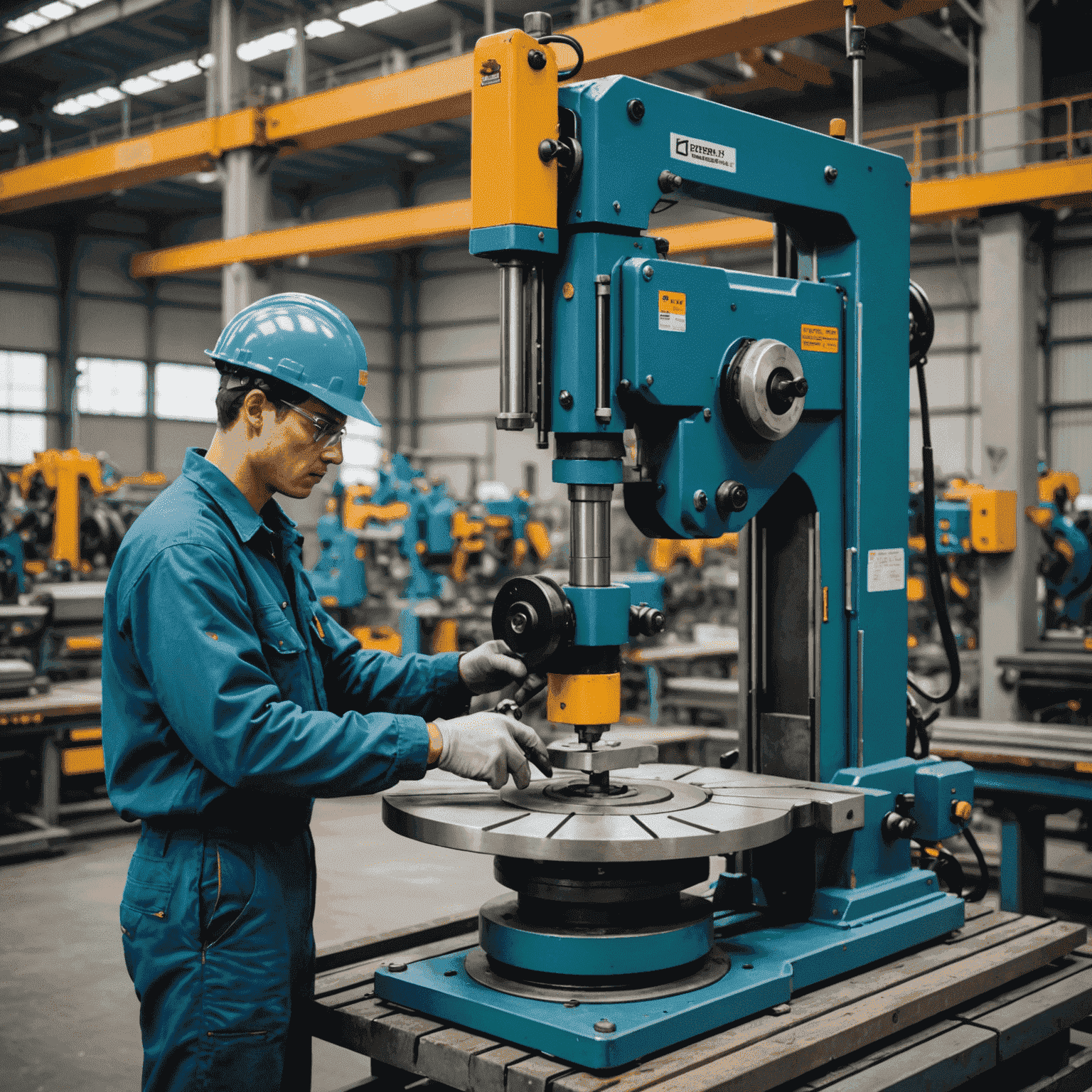 A worker using a Balancer YBF-130L on a production line, effortlessly maneuvering a heavy tool with precision and ease