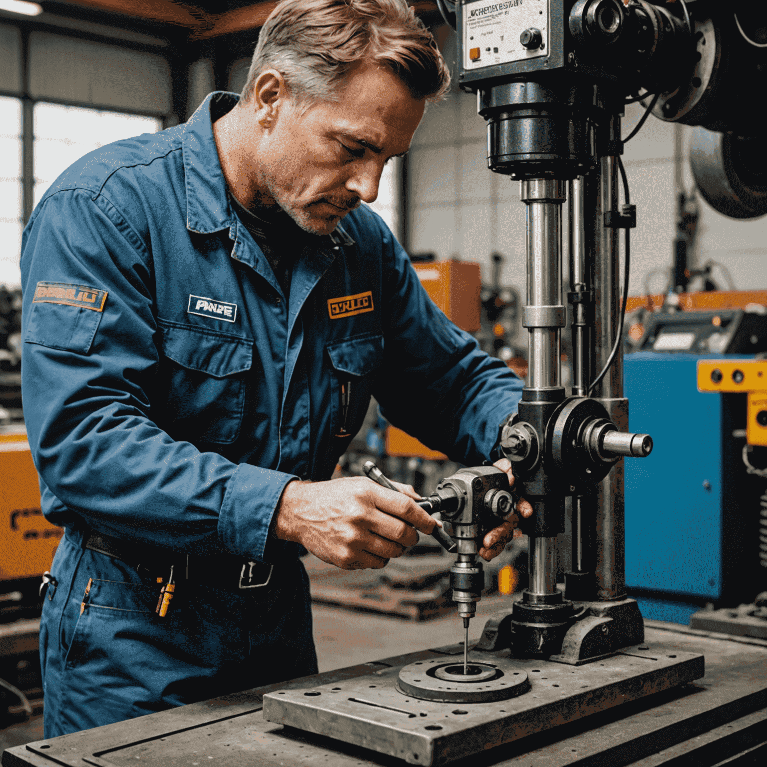 Technician performing maintenance on a Balancer YBF-130L, with tools and maintenance manual visible